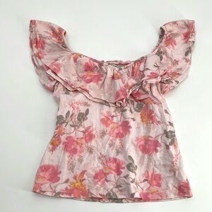UEC Guess knit pink floral ruffled top can be tank or off the shoulders size XS